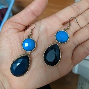 Blue tear drop over size hanging earrings